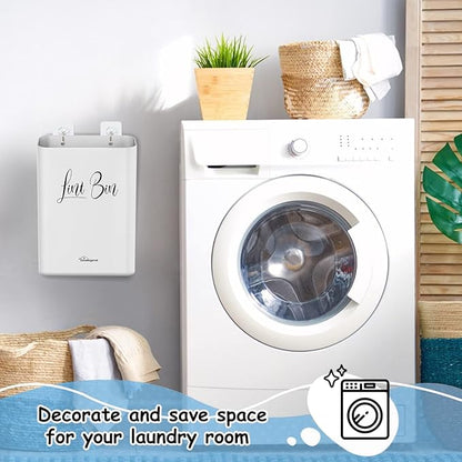 Sealegend Magnetic Lint Bin for Laundry Room with Dryer Lint Brush, Wall Mounted Trash Can Space-Saving Laundry Organization and Storage, White