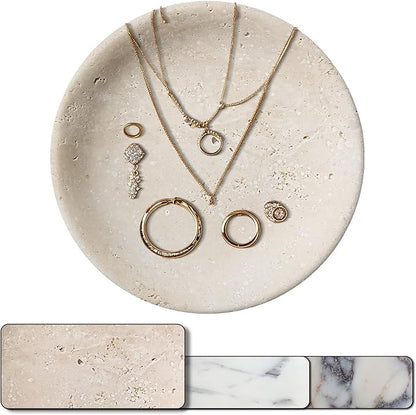 Amaauto Turkish Natural Travertine Jewelry Dish, 5.5" Marble Tray, Trinket Dish for Ring Earring, Gift for Woman (Beige Travertine)