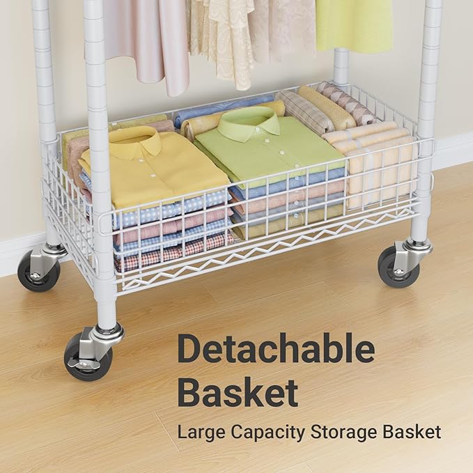 VIPEK R1 Rolling Clothes Rack with Pegboard Organizer Portable Closet for Hanging Clothes with Lockable Wheels & Removable Basket, Compact Clothing Rack for Small Spaces Apartments/Bedroom, White