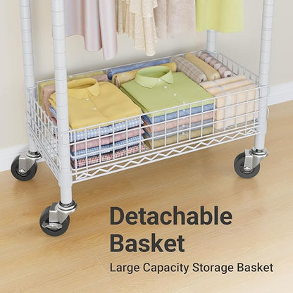 VIPEK R1 Rolling Clothes Rack with Pegboard Organizer Portable Closet for Hanging Clothes with Lockable Wheels & Removable Basket, Compact Clothing Rack for Small Spaces Apartments/Bedroom, White