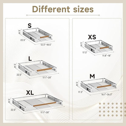 taiheis 1 Pack Expandable Pull Out Cabinet Organizer，Side Mounting 23.2~39.99"x22.5"Cabinet Pull Out Shelves, Expandable Slide Out Spice Rack for Kitchen Bathroom Office