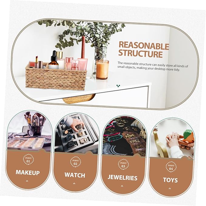 CHILDWEET Woven Storage Basket Lid Decorative Straw Basket for Kitchen Bathroom Office