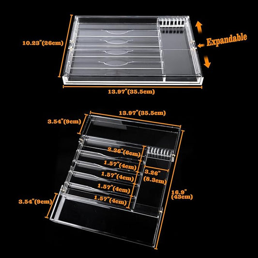 Acrylic Silverware Drawer Organizer Kitchen,Expandable Drawer Organizer,Silverware Organizer for Forks and Knives,Multipurpose Kitchen Organizers Divider and Storage Solution(pull-out,transparency)