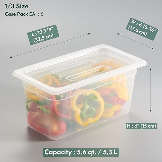 CURTA 6 Pack Translucent Food Pan with Lid, 1/3 Size 6" Deep NSF Listed Commercial-Grade Polypropylene Plastic