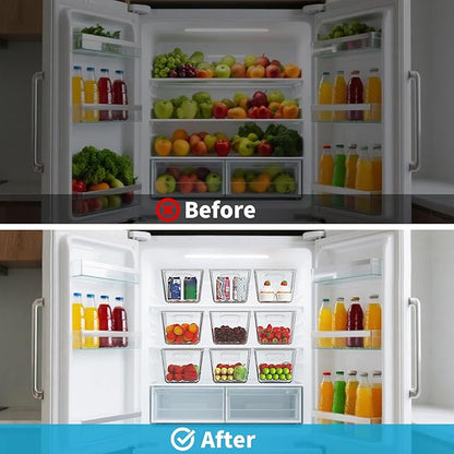 Clear Stackable Storage Bins, Pantry Organizers & Storage Containers, Cabinet Organizer, Home Organization Must Haves for Kitchen, Laundry Room, Office, Closet & Freezer (6 Pack with Lids)