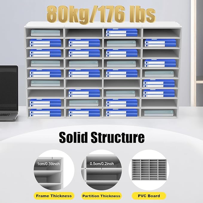 Literature Organizer Sorter,Desktop File Sorter Mail Center Magazine Paper Storage PVC Board File Holder Mailbox Student Classroom Keepers for Home&Office (White, 36 Slots)
