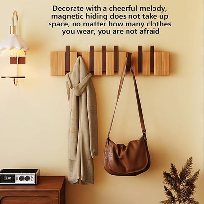 Wall Mounted Coat RackHooks Piano Key Hangers Natural Solid Wood Hanger Non-Woven Fabric Clothes Hangers for Closet, Kitchen, Bedroom, Bathroom, Entryway (Walnut-Beech, 6 Hooks)