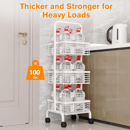 3 Tier Rolling Cart, Heavy Duty Metal Utility Cart with 4 Lockable Wheels & Handle, Multi-Purpose Storage Organizer for Kitchen, Bathroom, Laundry Room, Pantry, Office, Craft, Makeup (White)