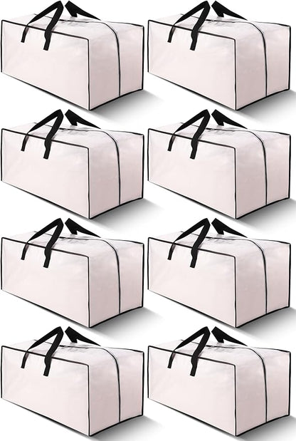 Cosy Family 8 Pack Heavy Duty Extra Large Moving Bags with Backpack Straps - Strong Handles & Zippers, Storage Totes For Space Saving, Fold Flat, Alternative to Moving Box (Set of 8, Clear)