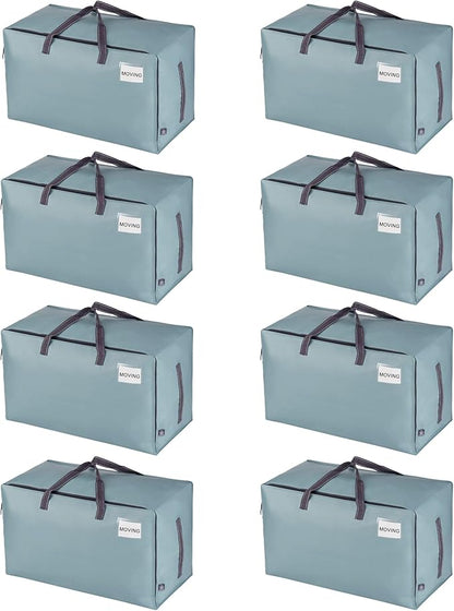 VENO 8 Pack Moving Bags and Large Christmas Decoration Storage Bins with lids. Alternative to Moving Boxes, Packing Supplies for College. Heavy Duty Totes (Light Blue Matte, 8 Pack)