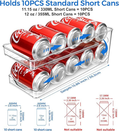 BingoHive Rolling Soda Can Organizer for Refrigerator Can Dispenser for Beer Soda Seltzer Pop Can Soda Organizer for 10 Standard Size 11.15oz or 12oz Cans Holder Storage Pantry Organization