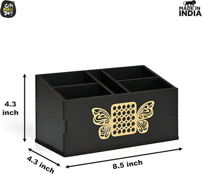 GKD wooden Remote Stand with 5 Sections | Remote Holder for Living Room, TV, and AC | Stationary Organizer | 5 in 1 | Ideal for Home and Office (Black Butterfly)