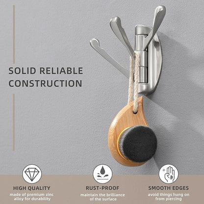 Angle Simple Bathroom Towel Hook, Metal Foldable Swivel Hook, Robe Coat Hanger for Wall, Brushed Nickel