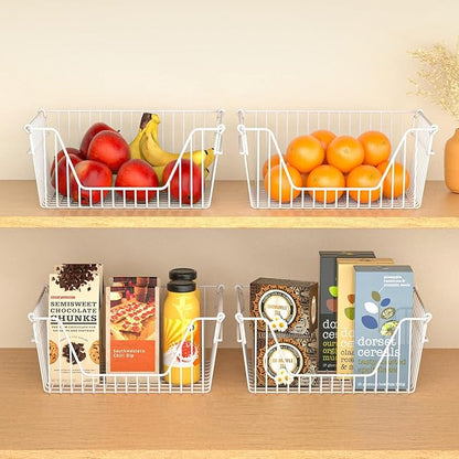 SANNO Large Stackable Wire Baskets Stacking Bins for Vegetable Storage Pantry, Fridge, and Bathroom Organization,3 pack, White