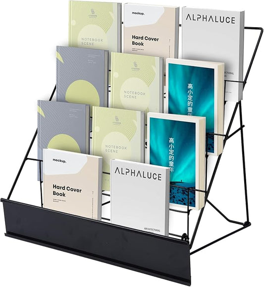 Book Signing Rack, Book Display Rack, Tabletop Magazine Display Racks, 4 Tiered Tabletop Cd Display, Comic Book Magazine Rack for Library Classroom Picture Literature Brochure 16.14" x 17.95" x 17.24"