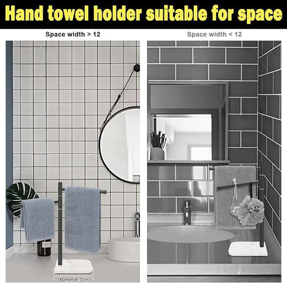 Standing Hand Towel Holder, Hand Towel Stand with Marble Base, 304 Stainless Steel Towel Rack with 2 Swivel Arm, Countertop Stand Towel Ring Towel Bar for Bathroom (Matte Black)
