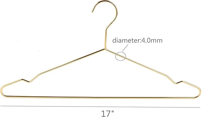 Better to U 17 Inch Metal Clothes Hanger, 4.0mm Heavy Duty Shirt Blouse Hanger for Coat Suit Bridal Boutique, Space Saving Slim Wire Hanger for Camisole Trousers Wedding Dress（Gold 50pack）
