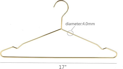 Better to U 17 Inch Metal Clothes Hanger, 4.0mm Heavy Duty Shirt Blouse Hanger for Coat Suit Bridal Boutique, Space Saving Slim Wire Hanger for Camisole Trousers Wedding Dress（Gold 50pack）