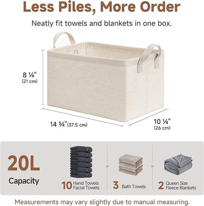 StorageWorks Storage Bins, Shelves Baskets for Organizing, Fabric Closet Organizers with Handles, Metal Frame, Beige（Cotton-linen）, 2-Pack