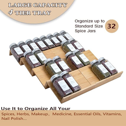 Angimio Bamboo Spice Rack Drawer Organizer - 8 Pieces Set- 7" Wide Per Piece - Combine Pieces Into 14" Wide Rack (7" or 14")