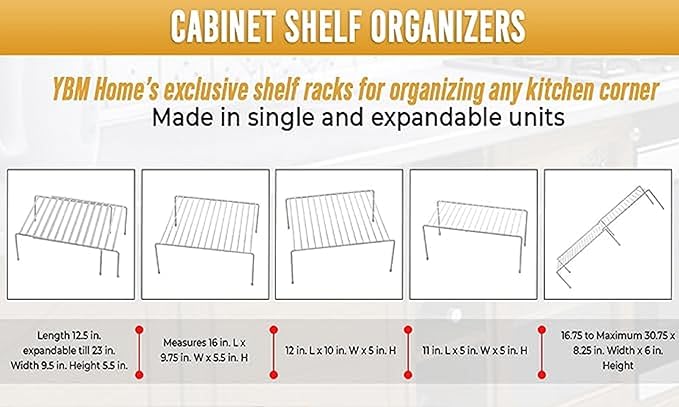 YBM Home 2553v Shelf Organizer and Storage Rack, 11"L x 5"W x 5"H, Silver