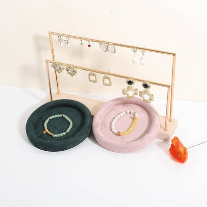 GemeShou Round Jewelry Organizer Plate, Top Microfiber Velvet Jewelry Display Tray, Empty Jewelry Showcase Tray for Necklaces, Bracelets, Rings, Earrings (Pink-Small, 5.9 x 5.9 in)