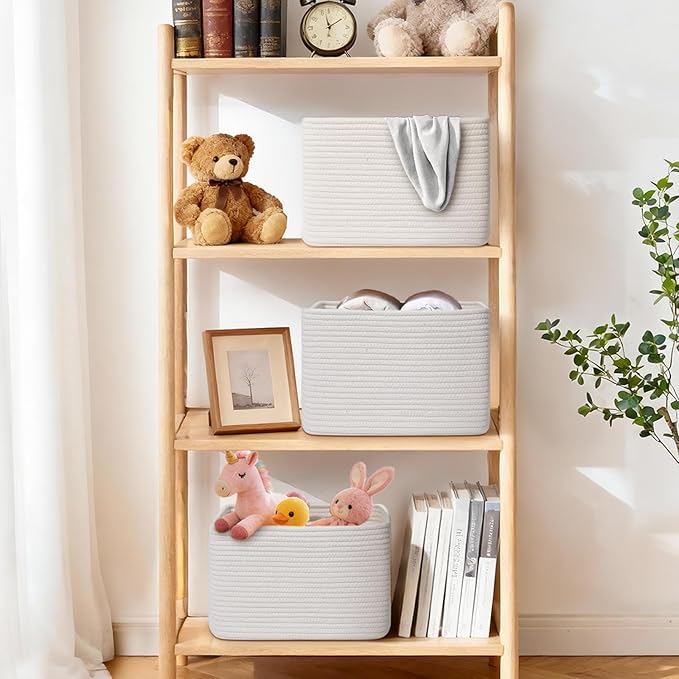 Storage Baskets for Organizing, 4 Pack Storage Baskets for Shelves, Woven Basket for Shelves, Closet Organization, Rectangle Organizer Basket Gifts Empty, 13"Lx8.7"Wx7.9"H Decorative Bins with Handles