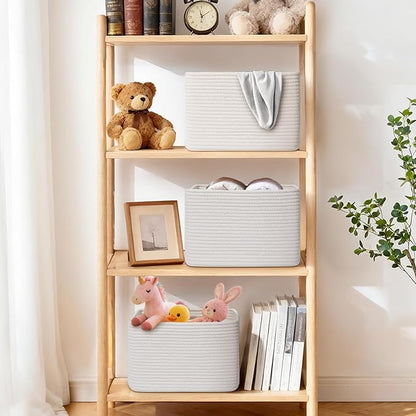 Storage Baskets for Organizing, 4 Pack Storage Baskets for Shelves, Woven Basket for Shelves, Closet Organization, Rectangle Organizer Basket Gifts Empty, 13"Lx8.7"Wx7.9"H Decorative Bins with Handles
