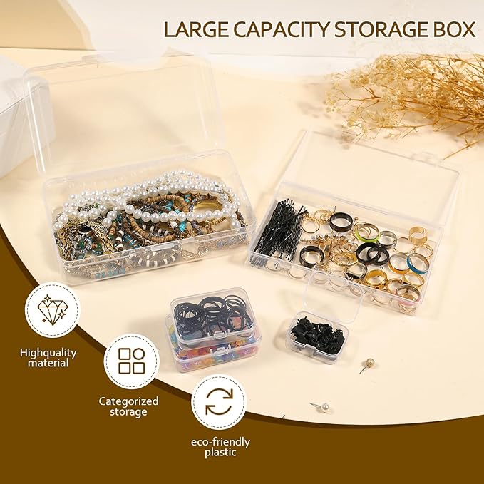 Clear Plastic Storage Containers, Mini Rectangular Organizer Boxes with Hinged Lids, 36 Pack Mixed Sizes, for Beads, Jewelry, Art Craft