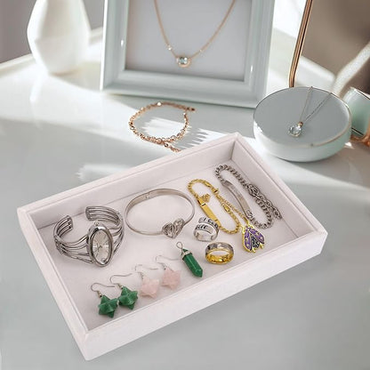 Mornajina 9" x 5.7" Velvet Jewelry Tray Jewelry Display Tray, Stackable Empty Plate Trays for Earrings Necklaces Bracelet Rings Display Showcase - Beige