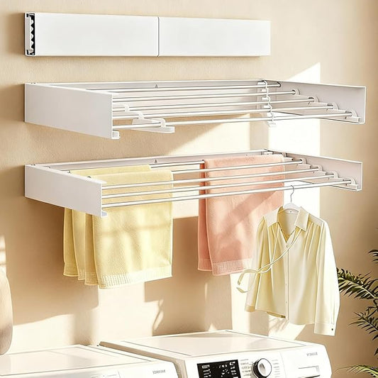 Wall Mounted Drying Rack for Laundry Retractable Clothes Dryer Racks 31.5” with 60 lb Capacity, Heavy Duty Clothing Drying Rack Foldable Space-Saving Design for Indoor & Outdoor