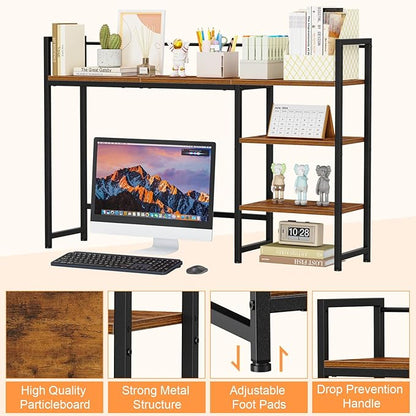 Snughome Desk Shelf, 44.9" Large Desktop Organizer Shelf, Desk Hutch for Computer Monitor, 4 Tier Desk Top Display Rack, Wood Desktop Bookshelf Storage Rack for Home Office Dorm