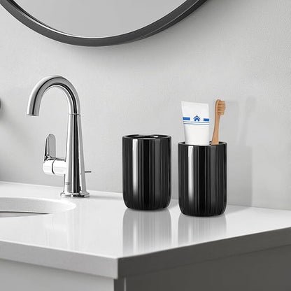 UHEY HOME Bathroom Tumbler Cup Ceramic 12.6oz Reusable Toothbrush Cup 375ml, Toothbrush Holder for Your Bathroom (Black)