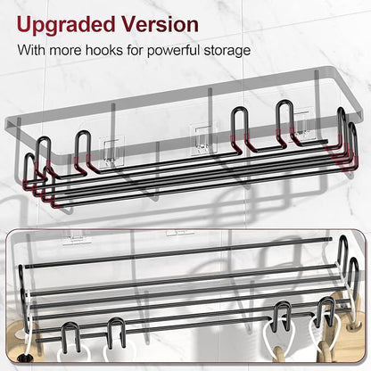 Getsrichfc Adhesive Shower Caddy, Shower Shelves with 16 Hooks, Rustproof Shelf Wall Corner Racks for Inside Bath, No Drilling & Sleek Bathroom Organizers and Storage Caddies Soap Holder, 2 Pack