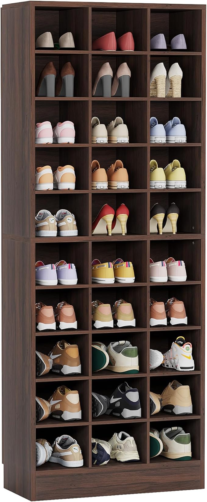 Tribesigns 10-Tier Shoe Storage Cabinet, Espresso Wooden Shoe Rack with 30 Cubbies, Freestanding Tall Entryway Shoe Organizer for Closet, Entryway, Living Room