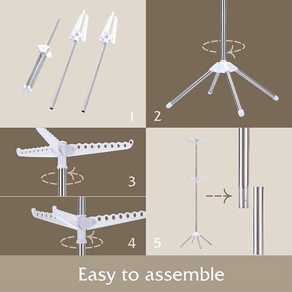Beaudaily Clothes Drying Rack, Foldable 74.8-Inch Laundry Drying Rack, Indoor 2 Tier Drying Rack Clothing with Rotatable Arms, Stainless Steel, Holds 54 Pieces, Space Saving, White and Silver