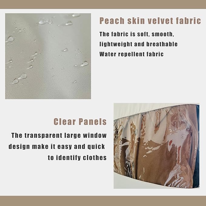 Space Saving Hanging Garment Bag, Hanging Compression Bags for Coats, for Closet Storage, Compression Hanging Garment Bag Protects Clothes from Wrinkles, Dust-resistant (Beige,L)