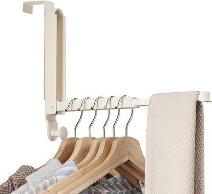 RFOUO Over The Door Hooks Hanger Fit Door up to 1 3/4" Optimal 1pc,Over The Door Hanger with Retractable Rod,Foldable Over The Door Drying Rack for Laundry Bathroom Bedroom (Milky White, 1 Pack)