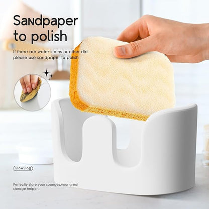 Slow Slog Double Sponge Holder, 2 Slot Diatomite Stone Sponge Holder, Absorbent Sponge Stand for Kitchen Sink, Quick Dry Sponge Caddy Kitchen Sink Organizer, White