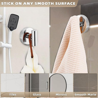 Fenas Suction Cup Hooks for Shower - Bathroom Reusable Hooks for Towels, Robes & Loofah - No-Drill Mounting on Kitchen,Walls,Metal,Glass,Mirrors,Tile & Smooth Non-Porous Surfaces (2, Chrome Polished)