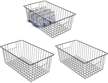 Freezer Organizer Bins, Upright Freezer Baskets for 16, 17, 21 cu.ft Standup Freezer, Durable Freezer Organizer Fully Use Space Improve Air Circulate, 3Pcs, Black