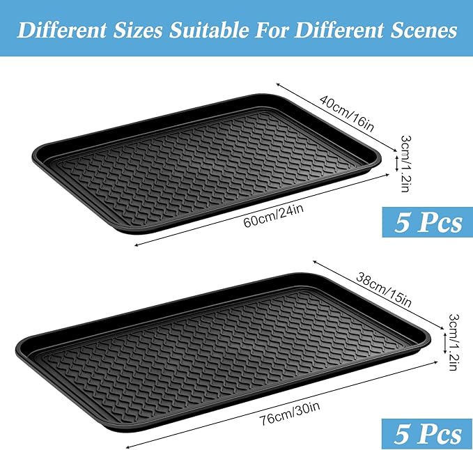 Yungyan 10 Pcs Multi Purpose Large Boot Trays Waterproof Shoe Tray, Durable Boot Mat Dog Cat PET Food Tray for Indoor Outdoor Garage Entryway Floor Protection, Black, 2 Sizes