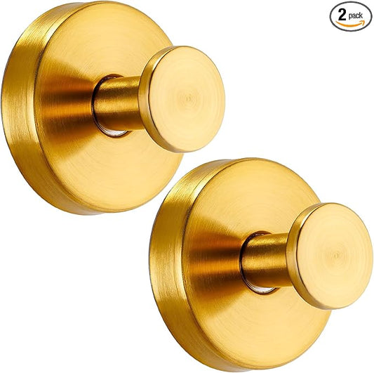 warlve Suction Cup Hooks No Drill Stainless Steel Shower Hooks Towel Hook Heavy Duty on Smooth and Non-Porous Surfaces in Bathrooms Kitchen Bedroom (2, Brushed Gold)
