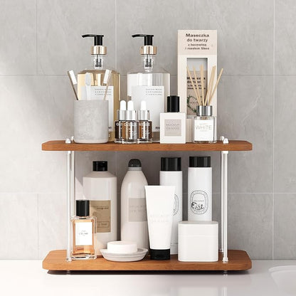 UJQSUN Bathroom Counter Organizer,Bathroom Shelf Organizers & Sink Organizer,Vanity Organizers,Storage Skincare,Makeup,Perfume,Spices,Coffee Station,for Corner,Dresser,Kitchen,Adjustable Height(2Tier)