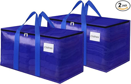 FabSpace Moving Storage Bags, Moving Supplies Packing Boxes for Moving, Camping, College Dorm Room Essentials for Girls, Blue Tote Bags, Heavy-Duty Storage Bins With Lids And Zippers, 76L 2 Pack