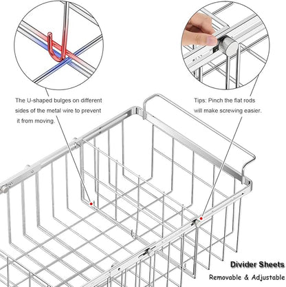 Freezer Organizer Bins for Chest Freezer, Capacity Expandable Deep Freezer Baskets Hanging Chest Freezer Organizer with Divider Sheets, Length Extendable Between 15.5" ~ 24.5"