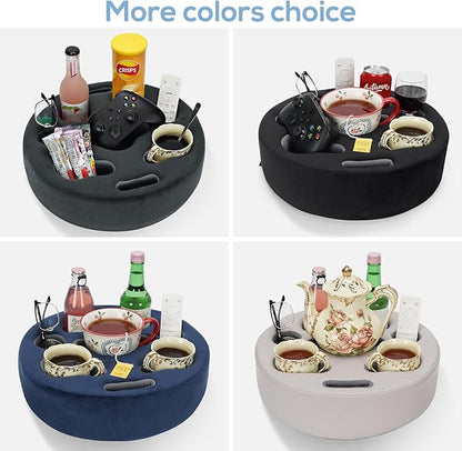 Couch Cup Holder Pillow - Cup Glass Cozy Pillow | Couch Caddy Sofa Bed Buddy Holds Drinks, Snacks, Remote, Phones, Tablet. Keep Drinks Stand and Prevent Spills for Car, Park，Beach, Picnic. (PU Gray)