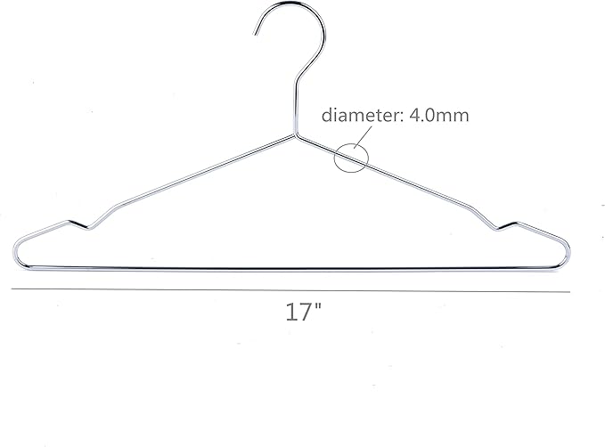 Better to U 17 Inch Metal Clothes Hanger 20 Pack, 4.0mm Heavy Duty Shirt Blouse Hanger for Coat Suit Bridal Boutique, Space Saving Slim Wire Hanger for Camisole Trousers Wedding Dress（Sliver）