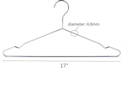 Better to U 17 Inch Metal Clothes Hanger 20 Pack, 4.0mm Heavy Duty Shirt Blouse Hanger for Coat Suit Bridal Boutique, Space Saving Slim Wire Hanger for Camisole Trousers Wedding Dress（Sliver）