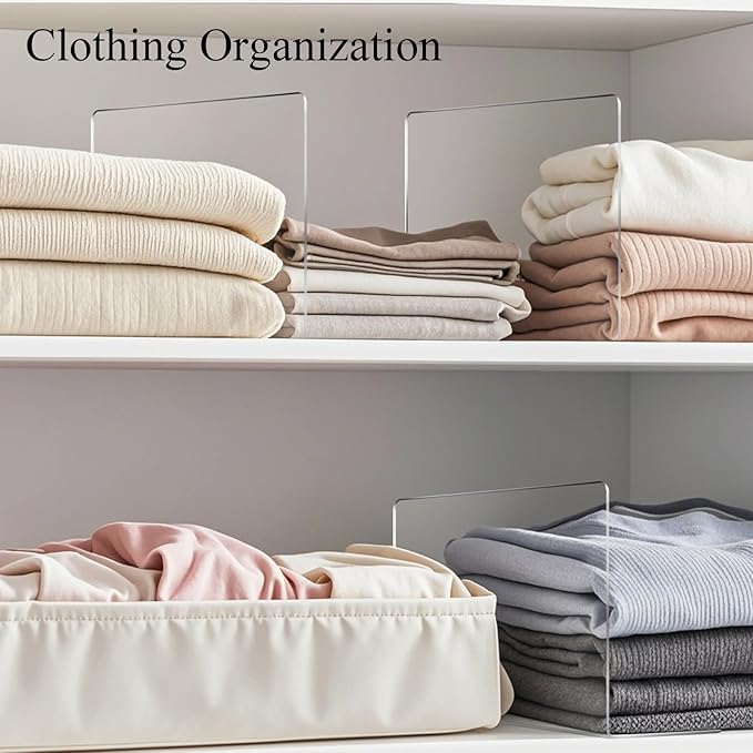 Shelf Dividers for Closet Organization - 10" Tall x 12" Deep Acrylic Closet Dividers for Shelves - Clear Free-Standing Shelf Separators for Clothes Sweater Purse